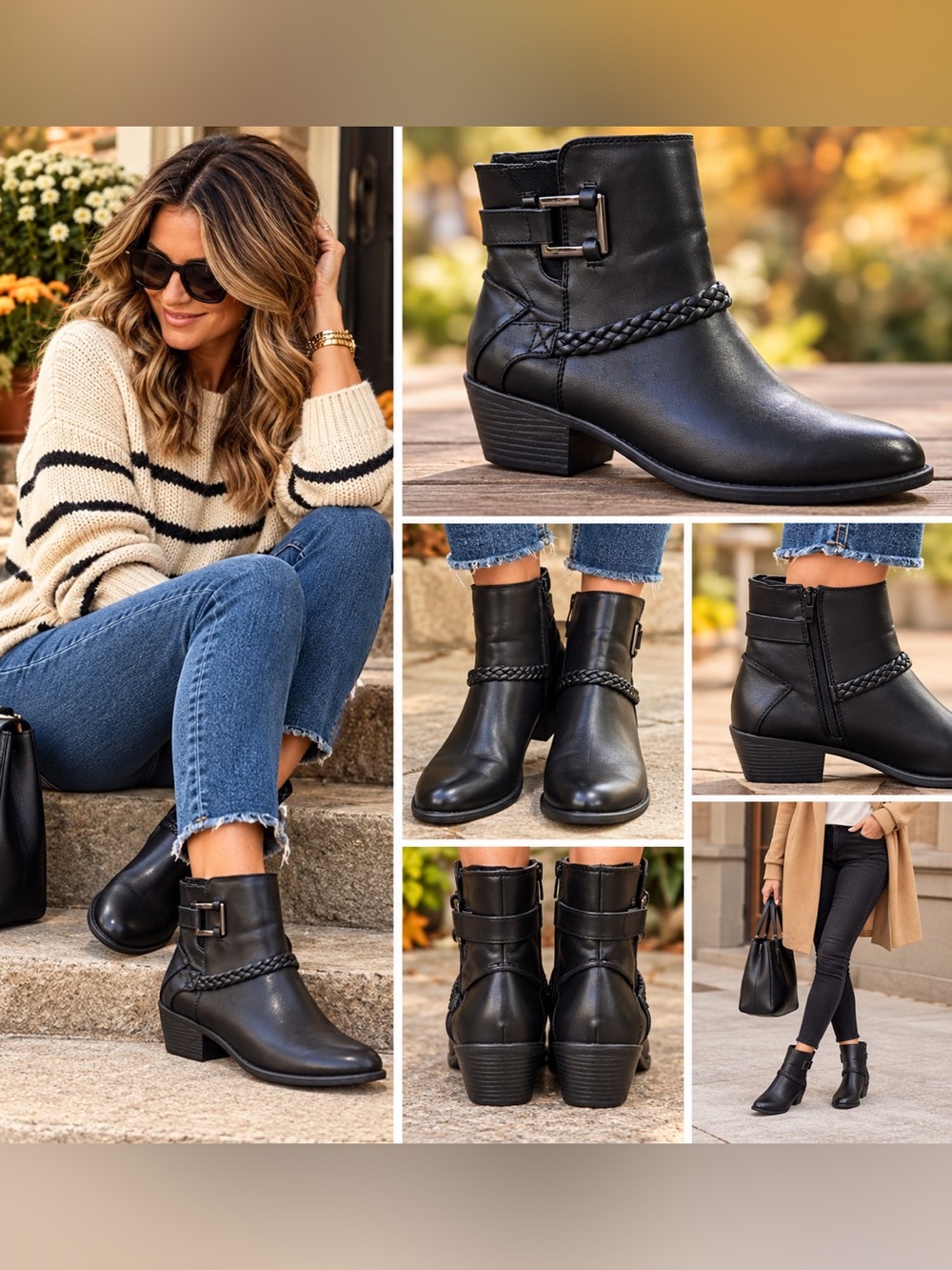 Easy Street Black Braided Buckle Ankle Boots Booties Size 11 M